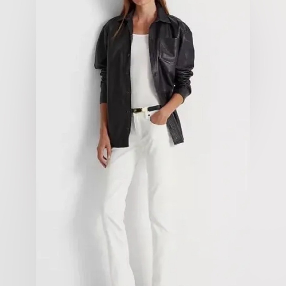 LAUREN Ralph Lauren Relaxed Fit Leather Shirt  Navy - Picture 4 of 9